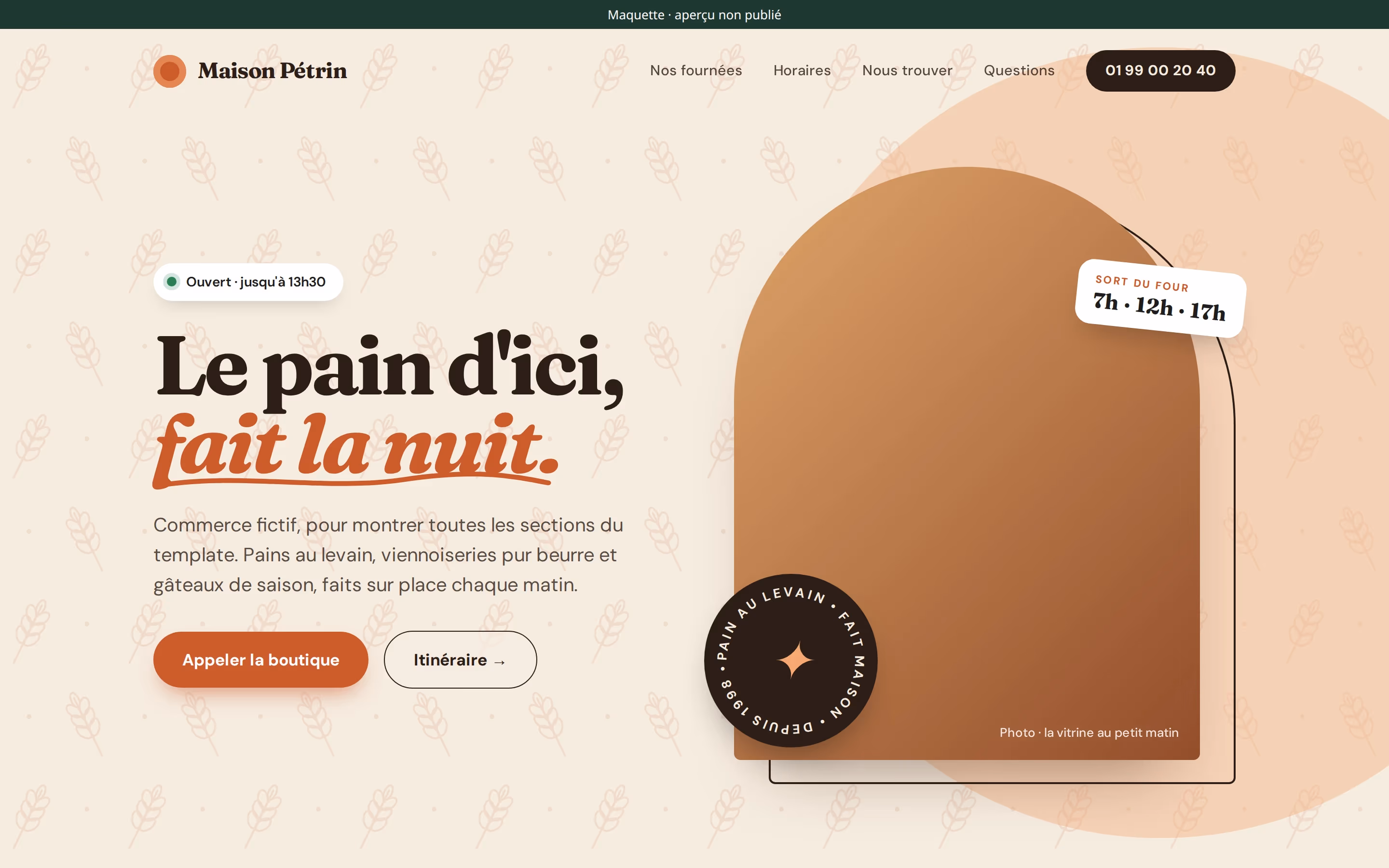 La page d'accueil de Maison Pétrin, en couleurs